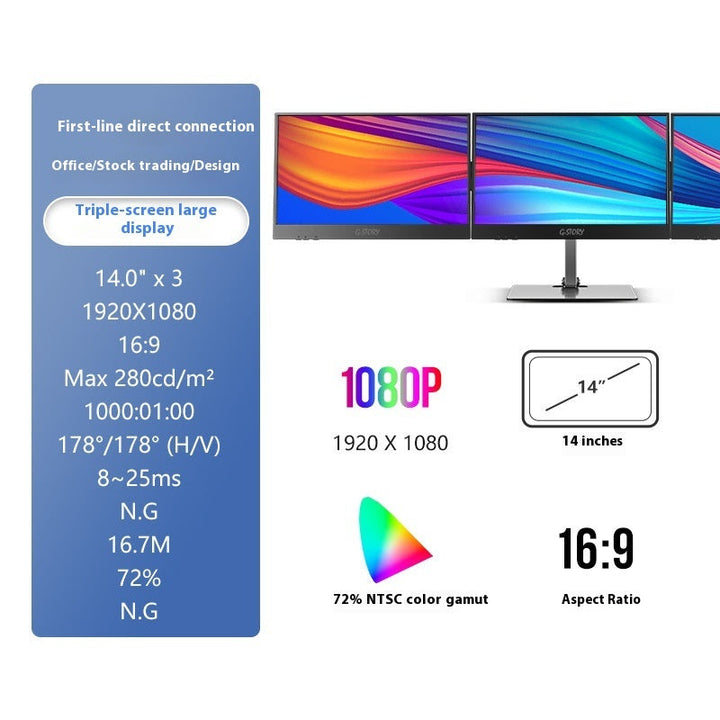 HD 14-inch Single-screen Dual-screen Office Display