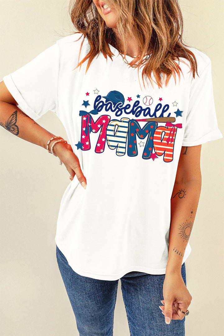 White Baseball Mama Patriotic Game Day Tee