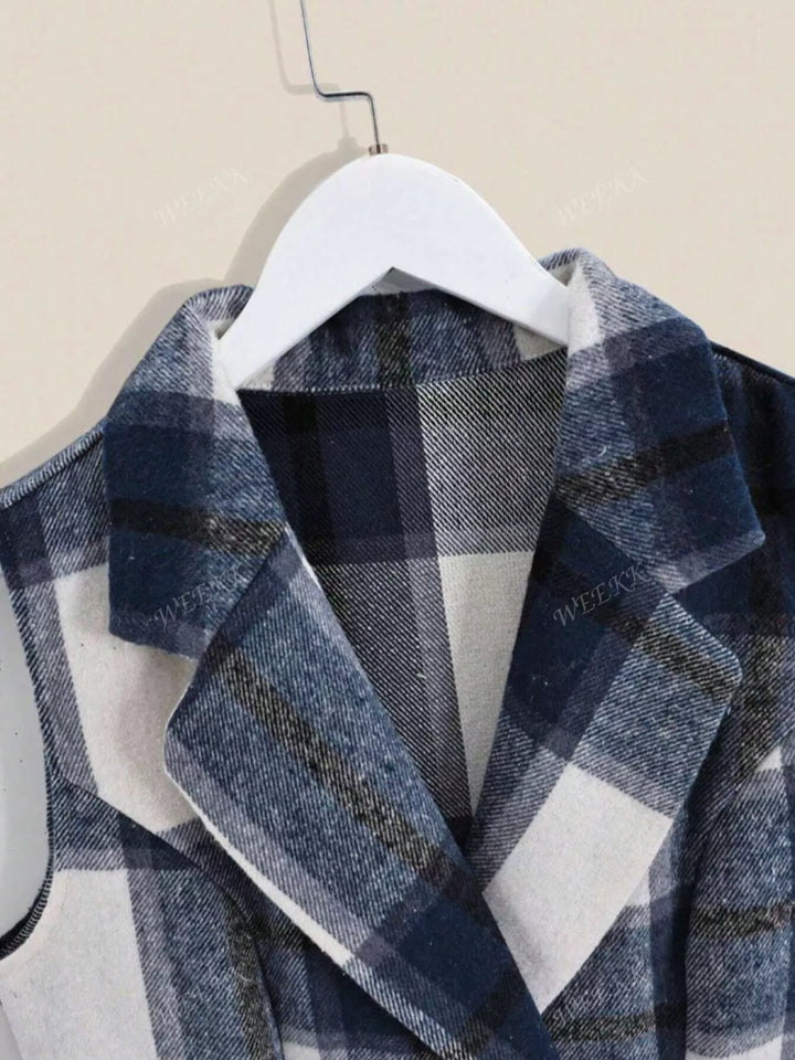 Plaid Double-Breasted Sleeveless Blazer Dress