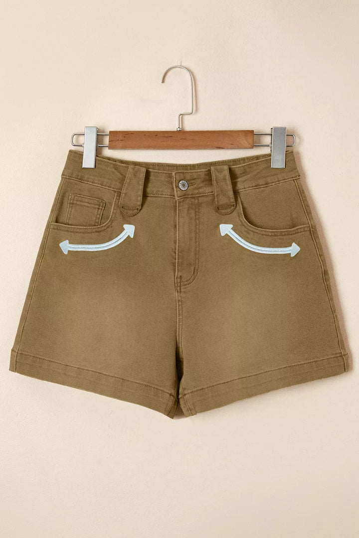 Contrast Arrow Detail Western Denim Shorts