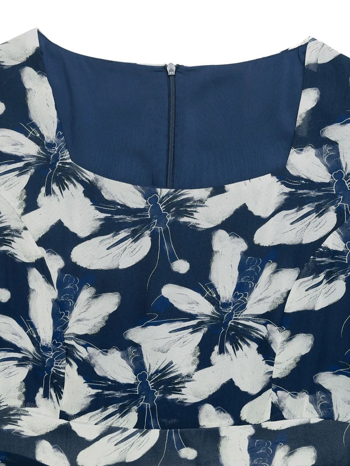 Printed Square Neck Midi Dress