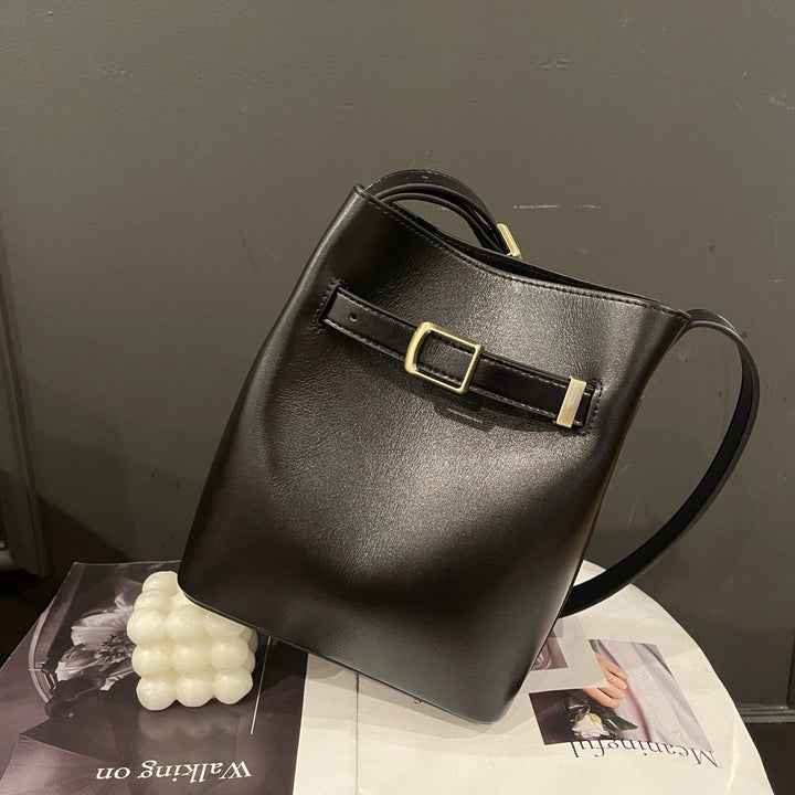 Vintage High-end Feel Bucket Bag, Genuine Leather Ladies' Shoulder Bag, Vintage Top-grain Cowhide Crossbody Bag For Women