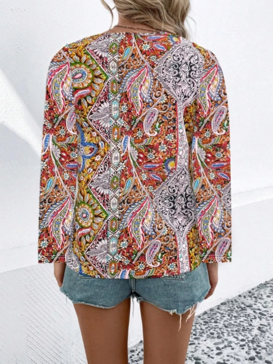 Paisley Print V-Neck Long Sleeve Blouse