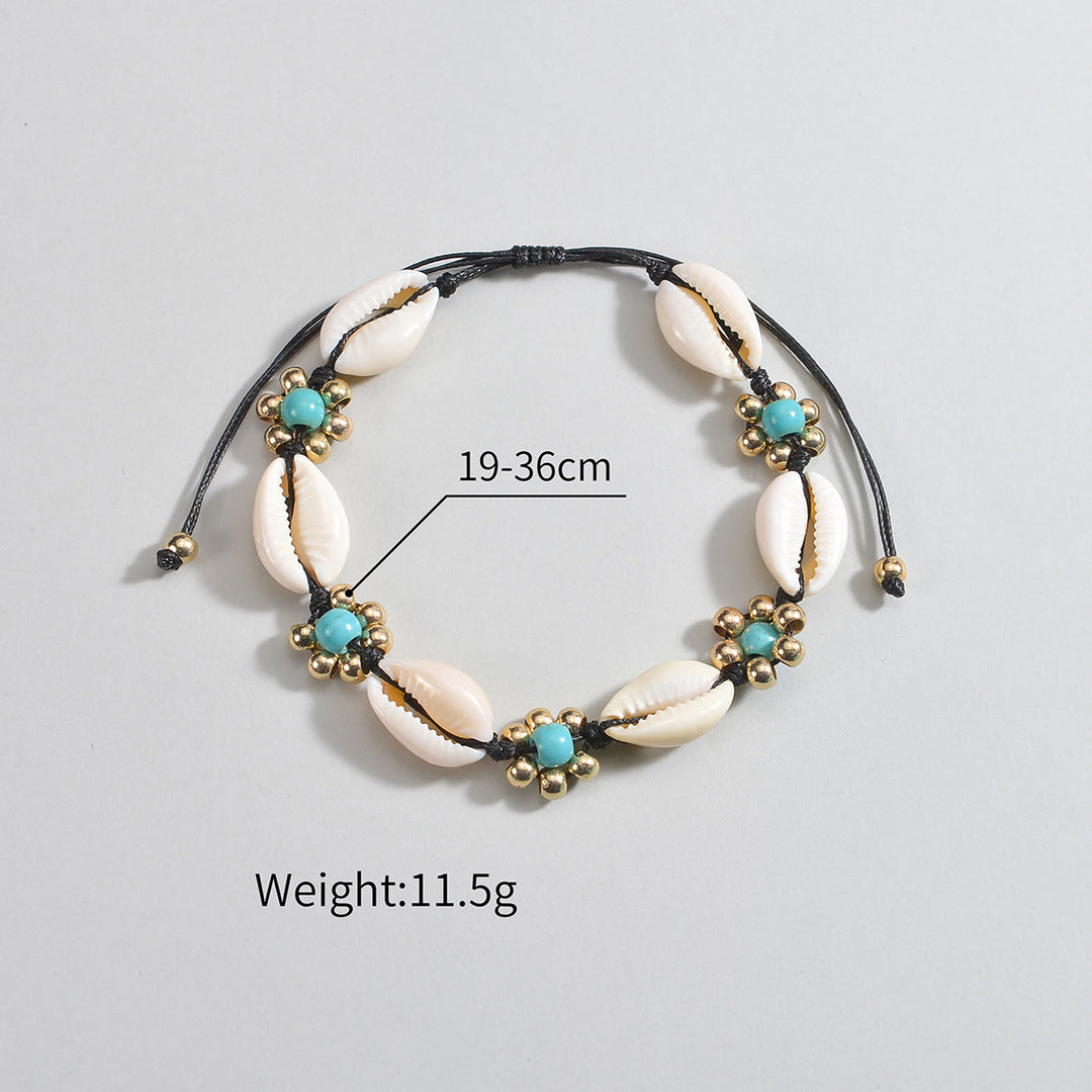 Seashell Rice-bead Woven Adjustable Rope Beach Anklet