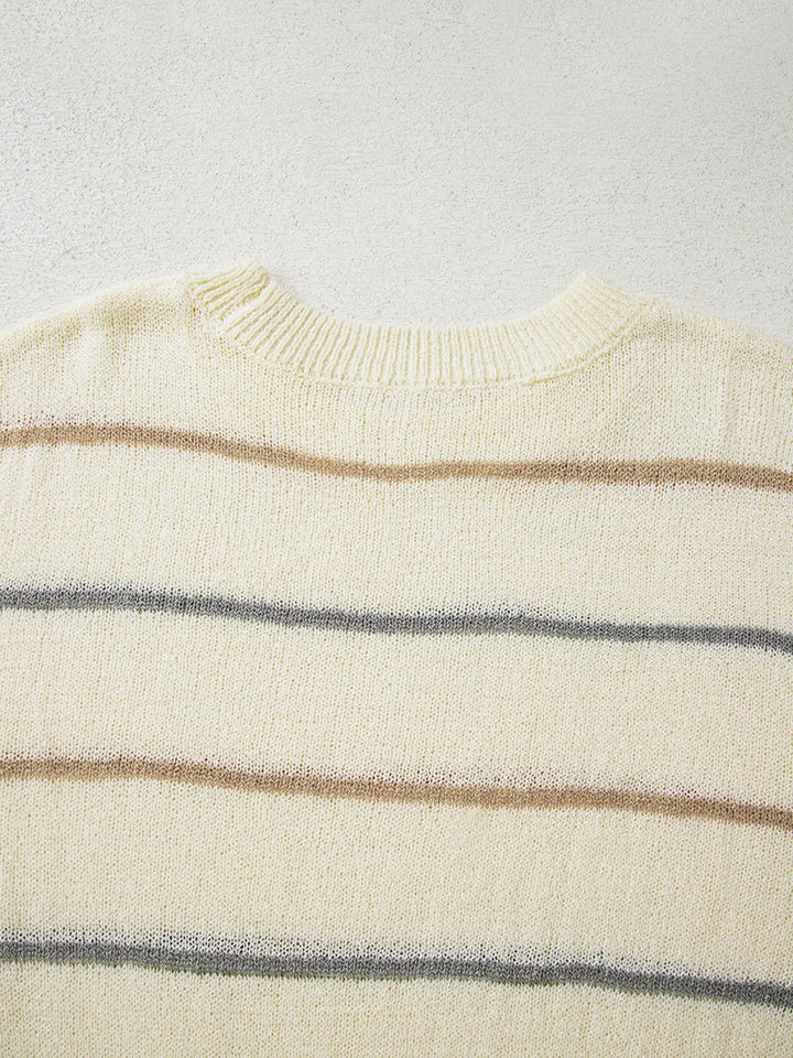 Stripe Striped Ribbed Edge Drop Shoulder Sweater