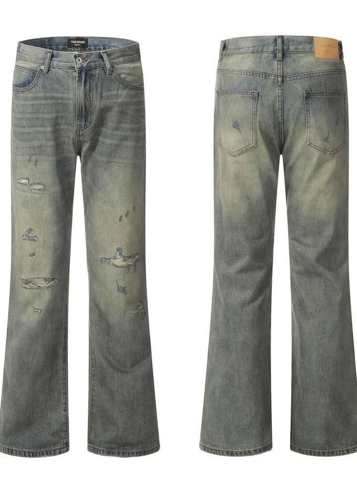 Men's Distressed Slim Bootcut Washed Jeans