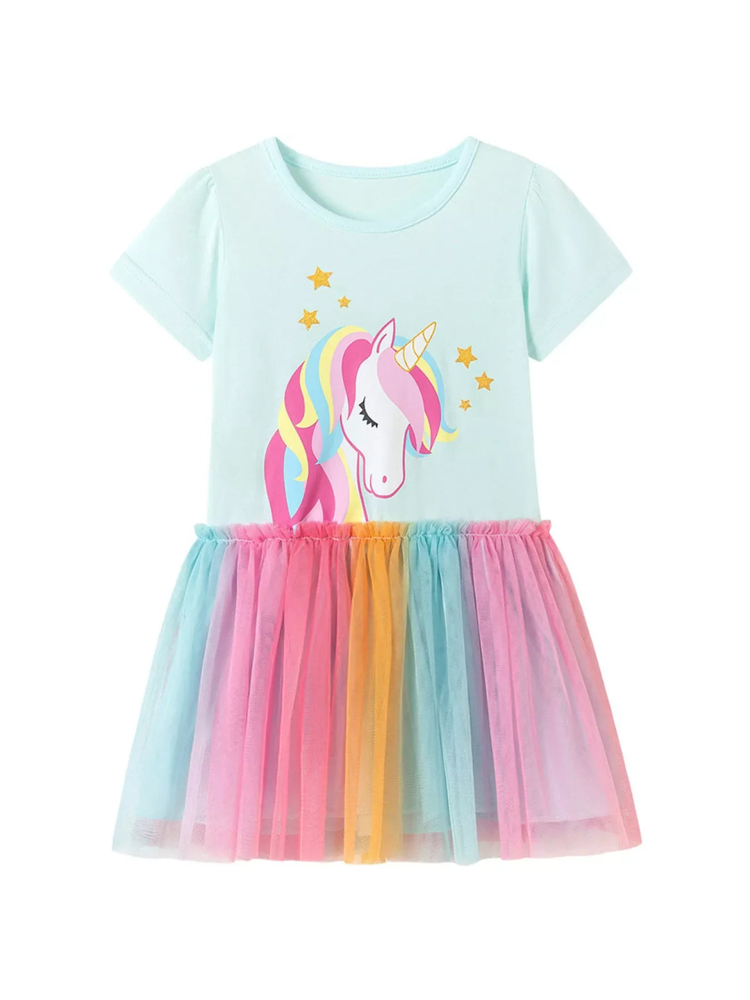 Children's Unicorn Graphic Rainbow Tulle Dress