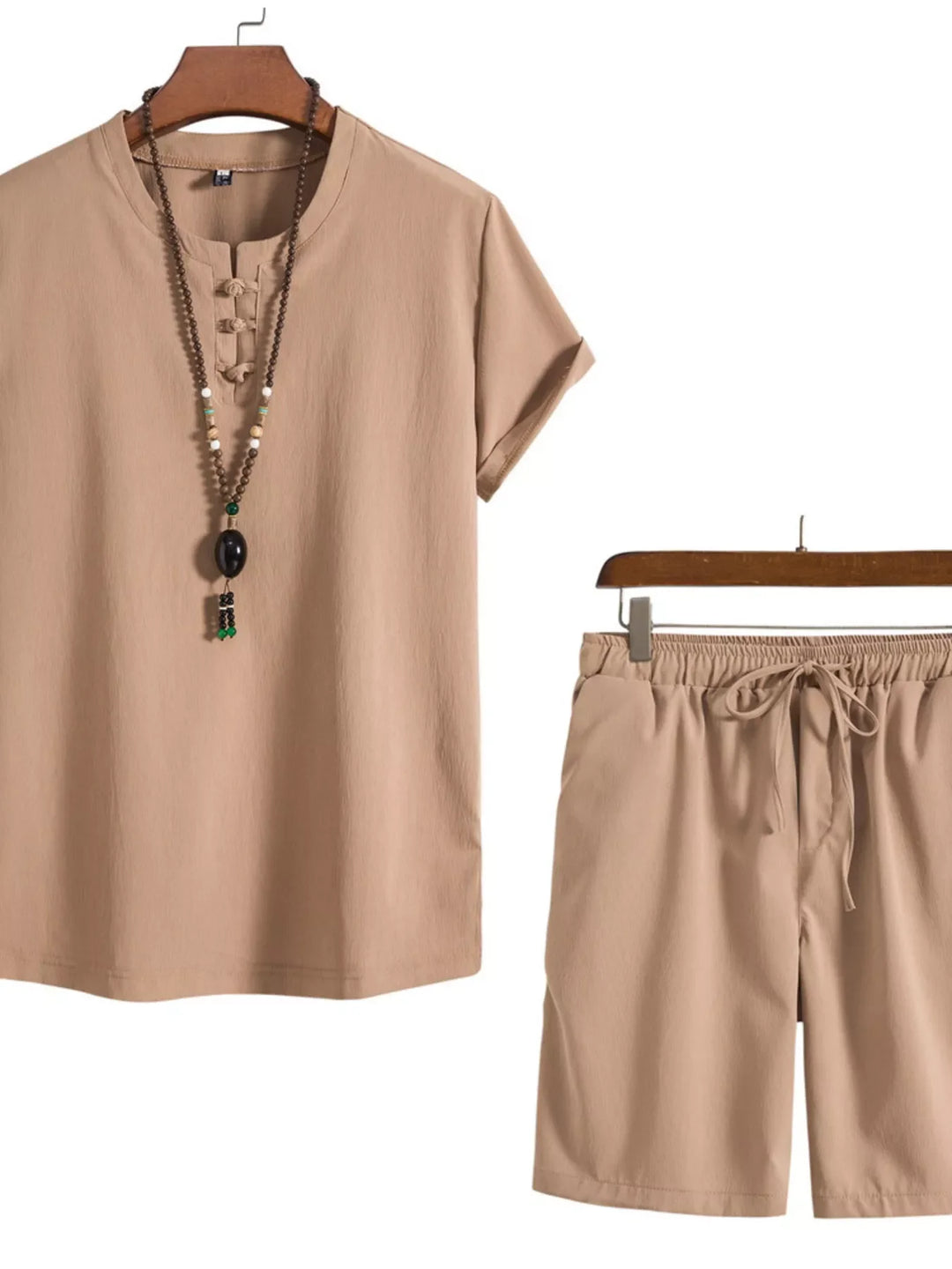 Men's Plus Size Mandarin Collar Short Sleeve Shirt and Shorts Set