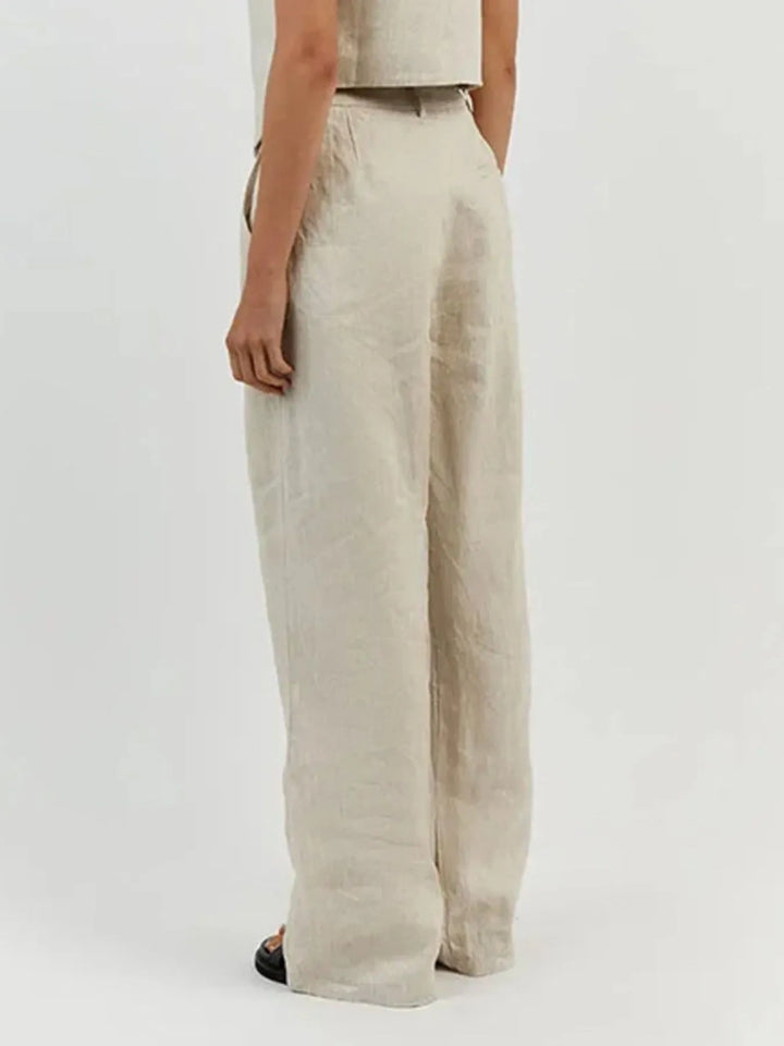 Full Size V-Neck Vest and Wide Leg Pants Set Plus Size