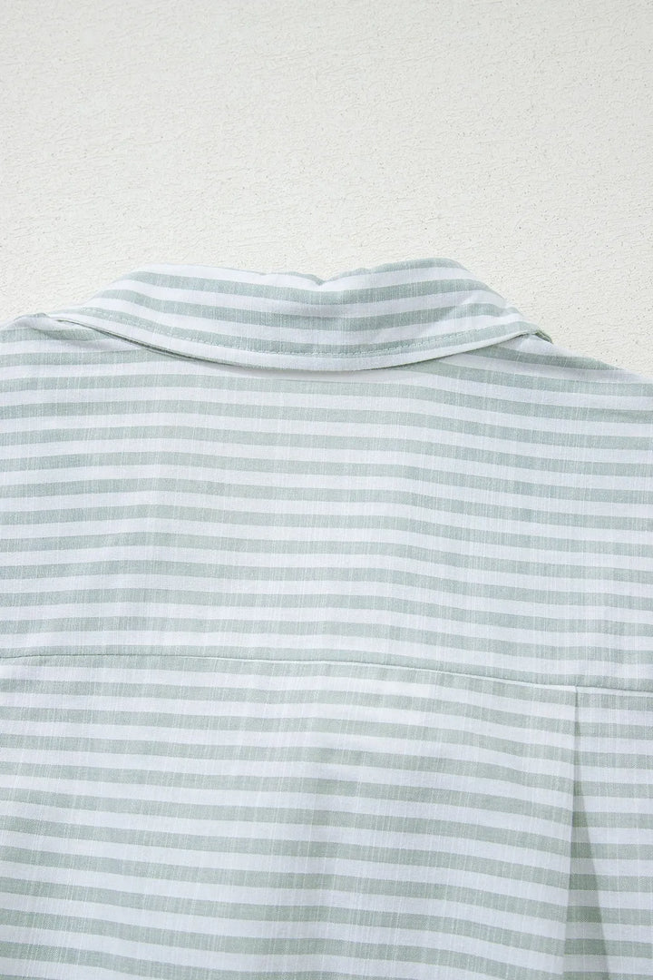 Striped Johnny Collar Long Sleeve Mini Shirt Dress