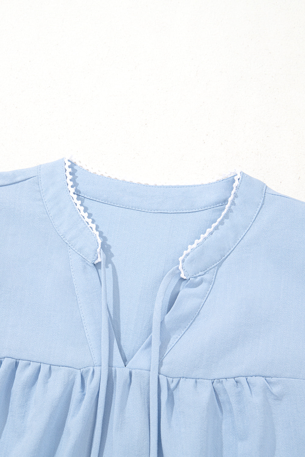 Beau Blue 花卉刺繡泡泡袖開衩襯衫