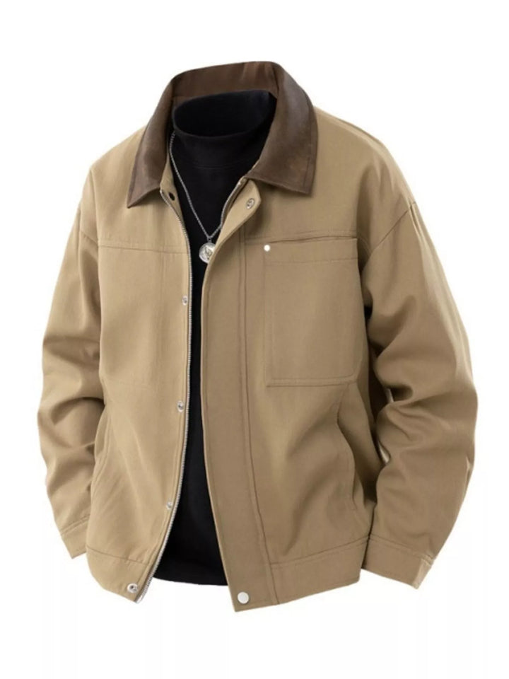 Men's Plus Size Contrast Collar Casual Jacket
