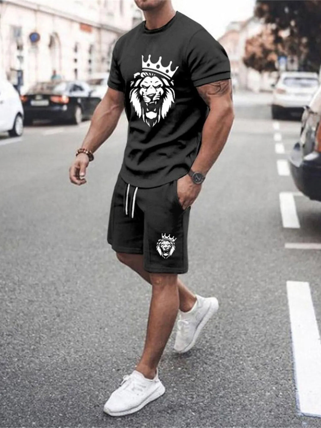 Men's Full Size Gradient Color Casual Tee and Shorts Plus Size Set