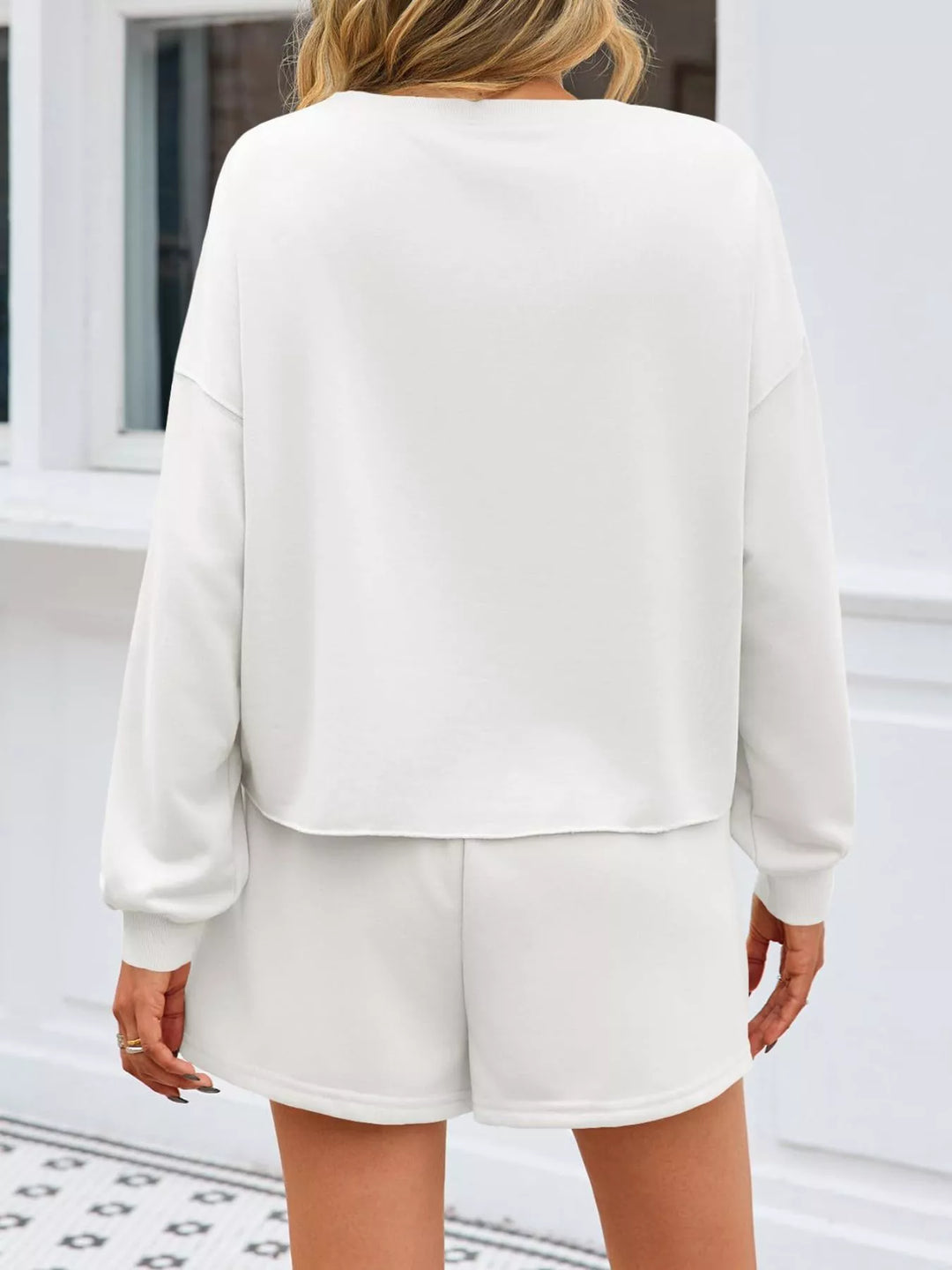 Pearl Embellished Round Neck Top and Skort Set