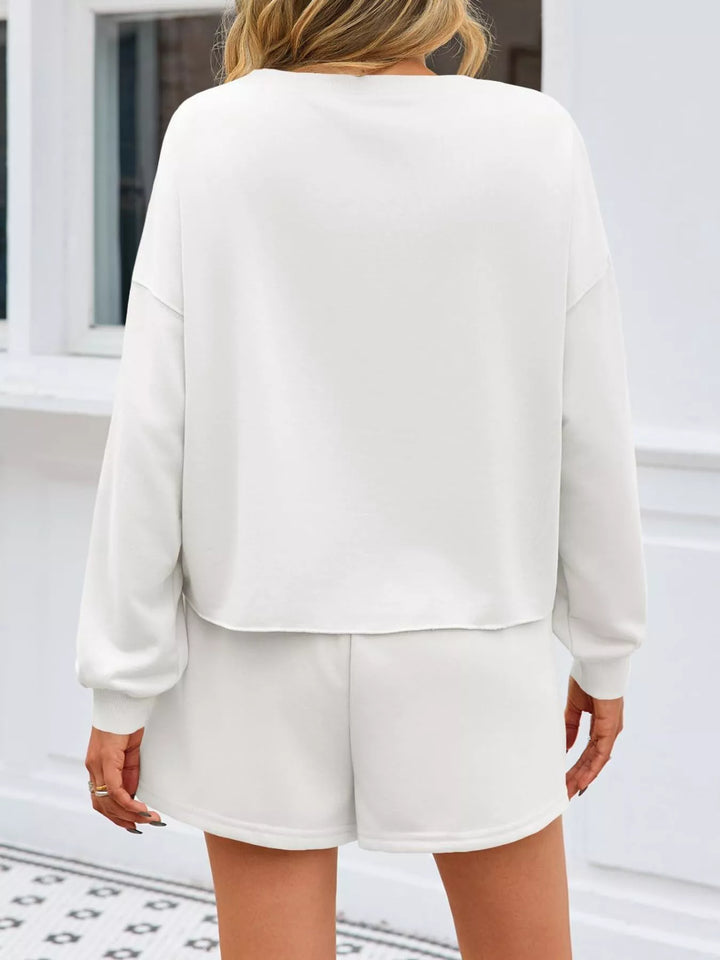 Pearl Embellished Round Neck Top and Skort Set