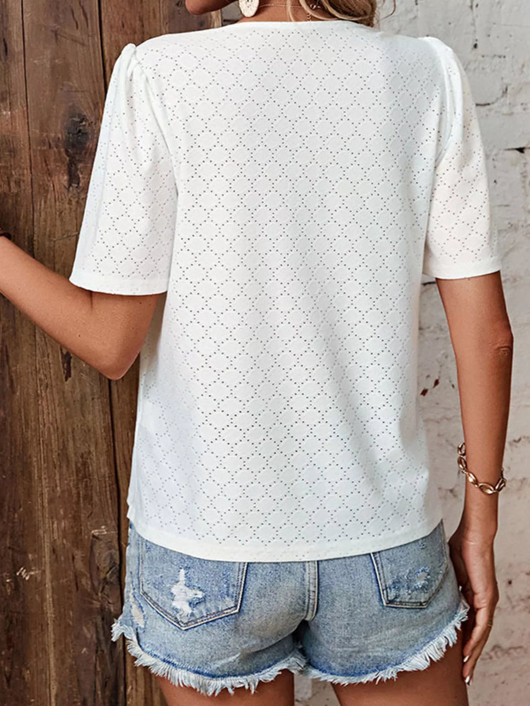 Eyelet Lace Detail Short Sleeve Blouse