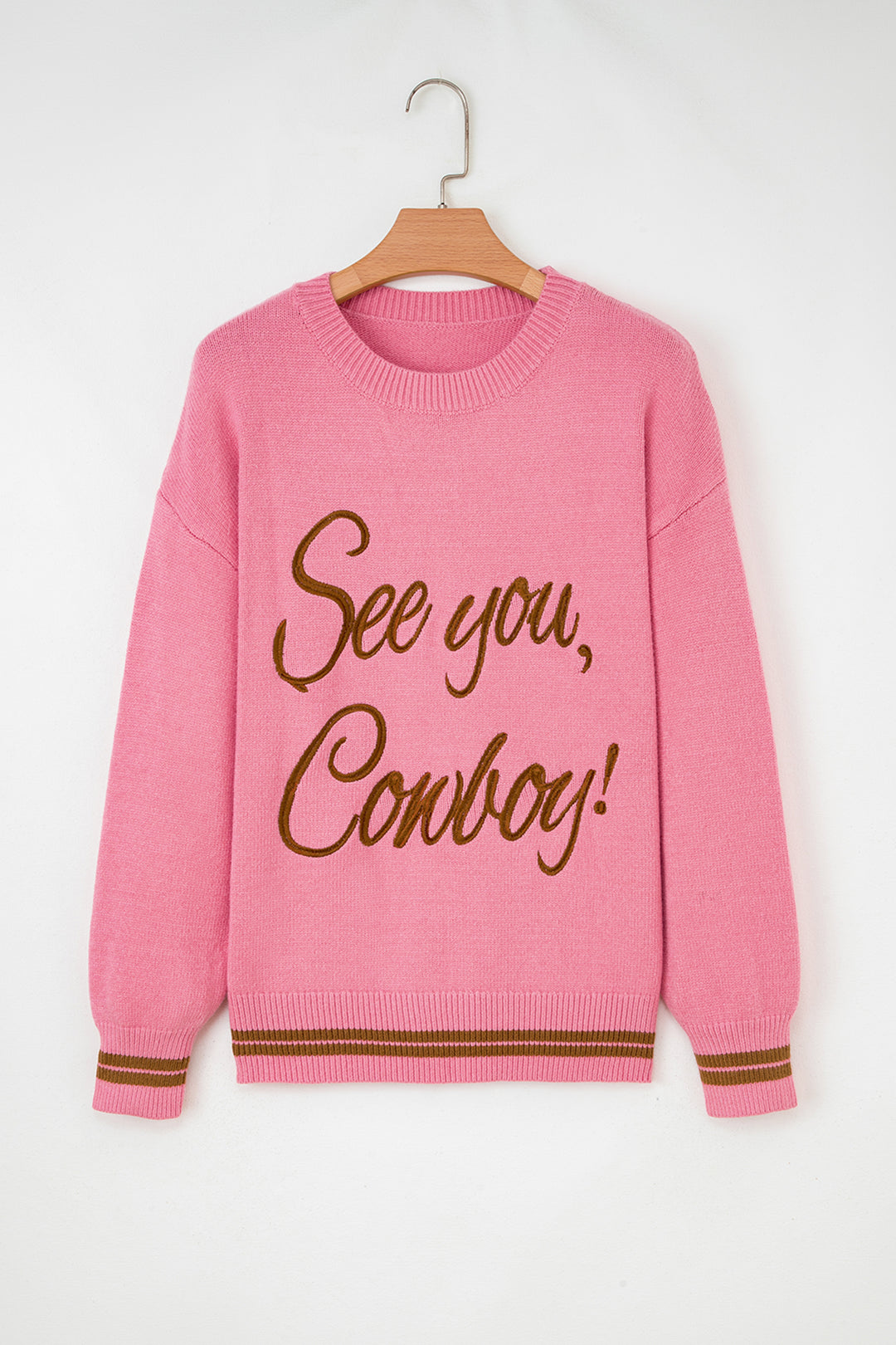Peach Blossom See You Cowboy Embroidered Western Graphic Sweater