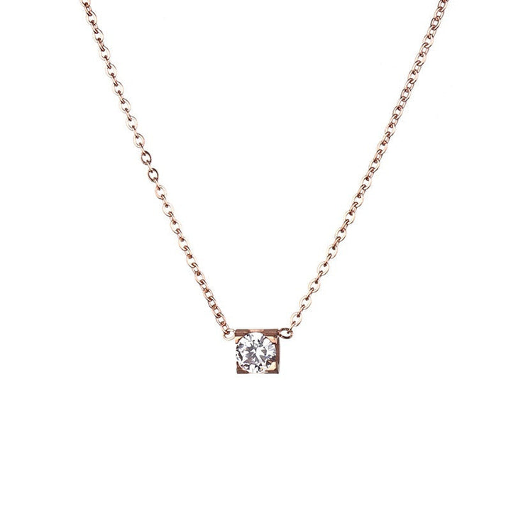 Simple Four-claw Single Diamond Pendant Female Temperament Titanium Steel Necklace