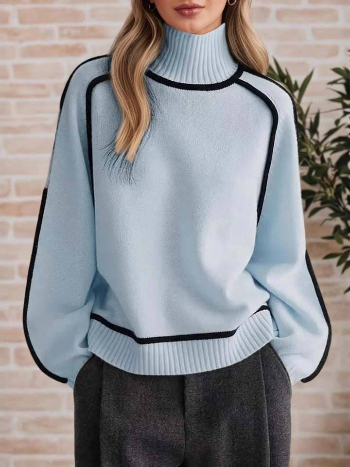 Contrast Trim Turtleneck Sweater