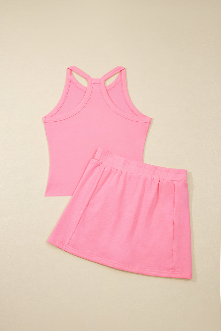 Sachet Pink Slim Tank Top Elastic Waist Mini Skort 2pcs Outfit