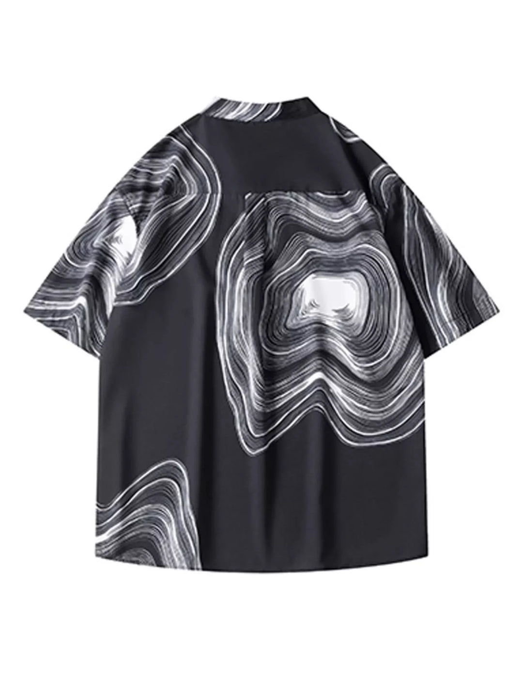 Men's Plus Size Abstract Wave Print Short Sleeve Blouse
