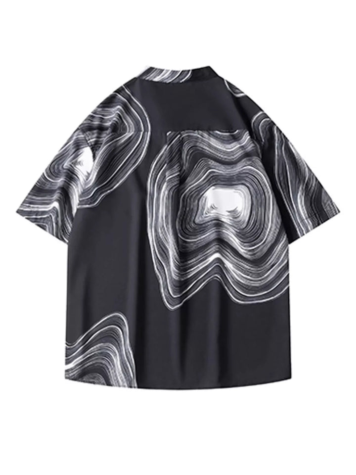 Men's Plus Size Abstract Wave Print Short Sleeve Blouse