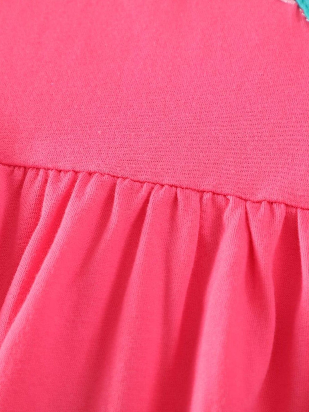 Children's Bird Applique Pocket Ruffle Sleeve Dress