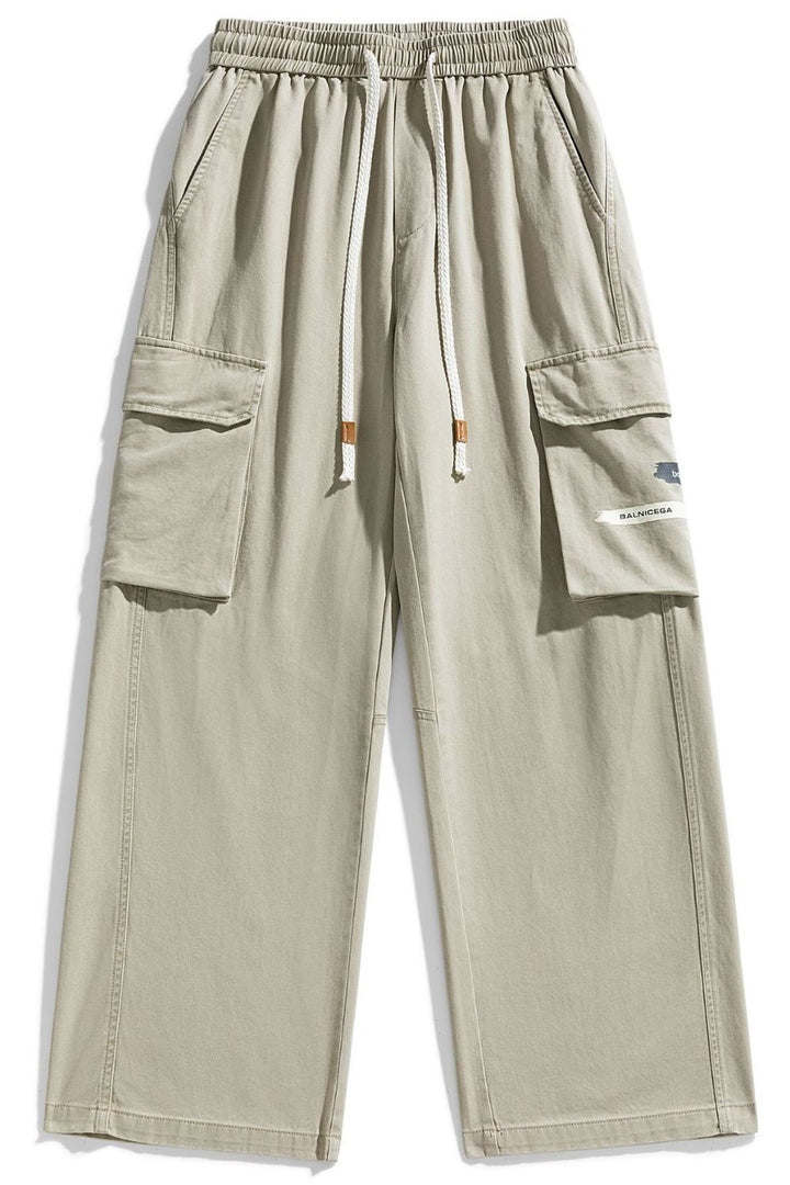 Men's Plus Size Loose Fit Cargo Pants with Drawstring