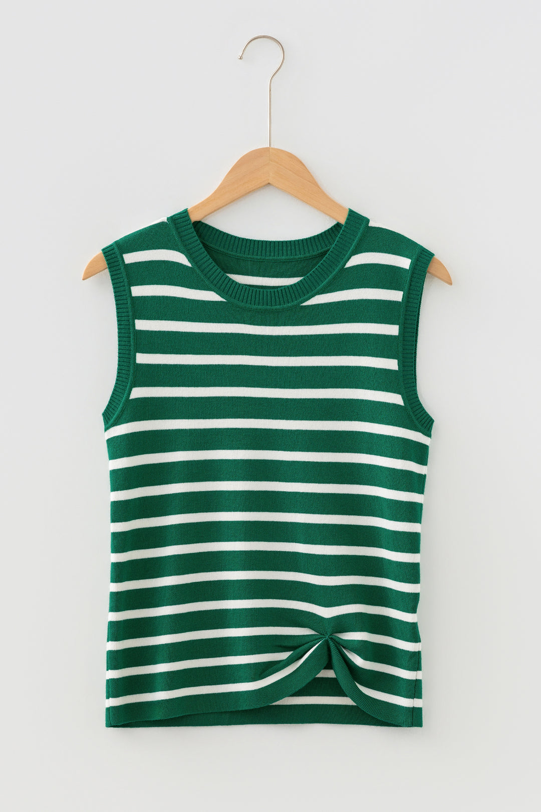 Green Stripe Crew Neck Sleeveless Sweater Vest