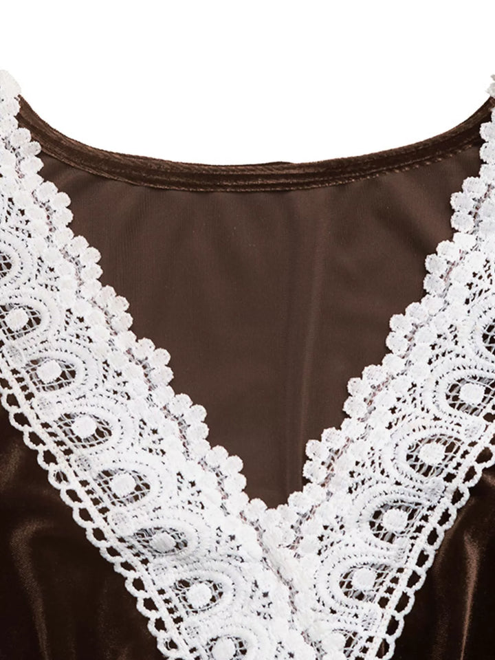Velvet A-Line Dress with Lace Trim