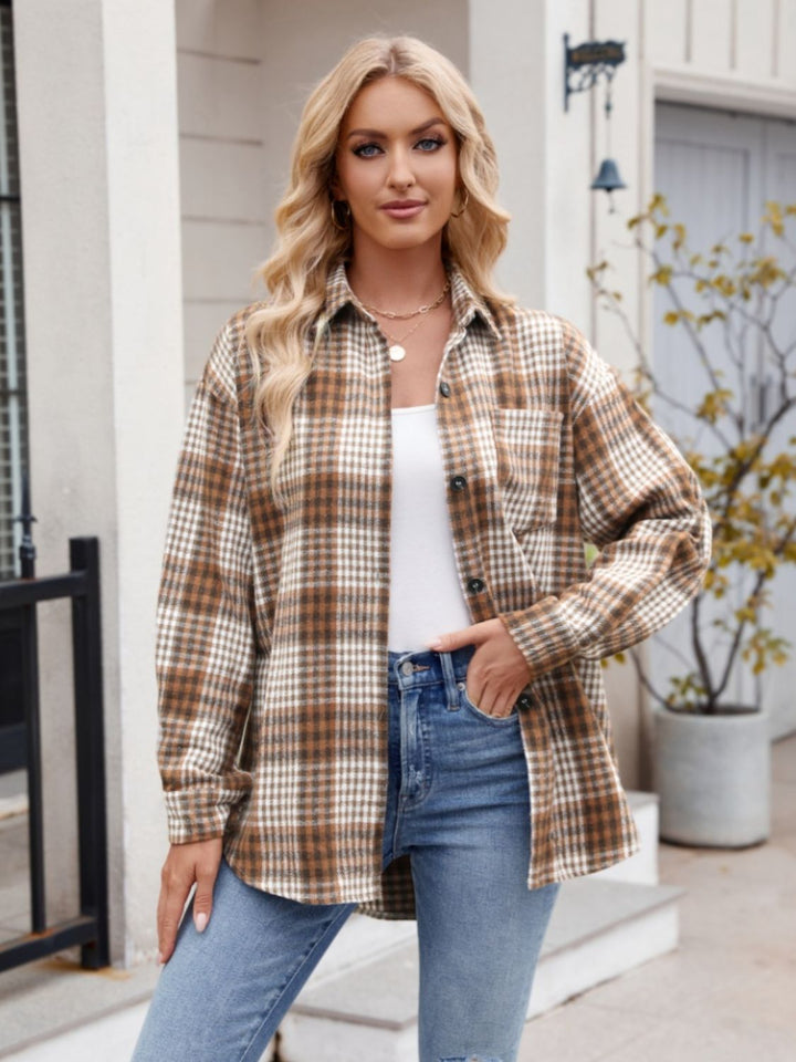 Stretchy Plaid Button-Down Shirt