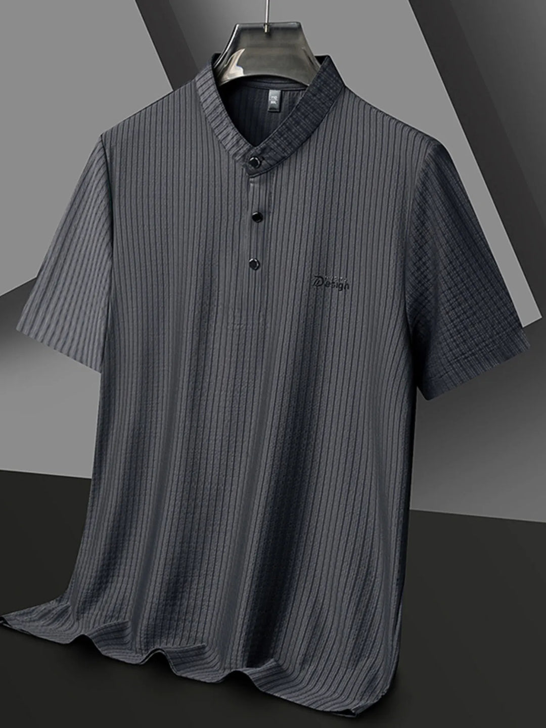 Men's Plus Size Textured Button Detail Short Sleeve Top