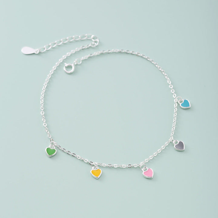 925 Sterling Silver Colorful Heart Oil-Drop Anklet For Women