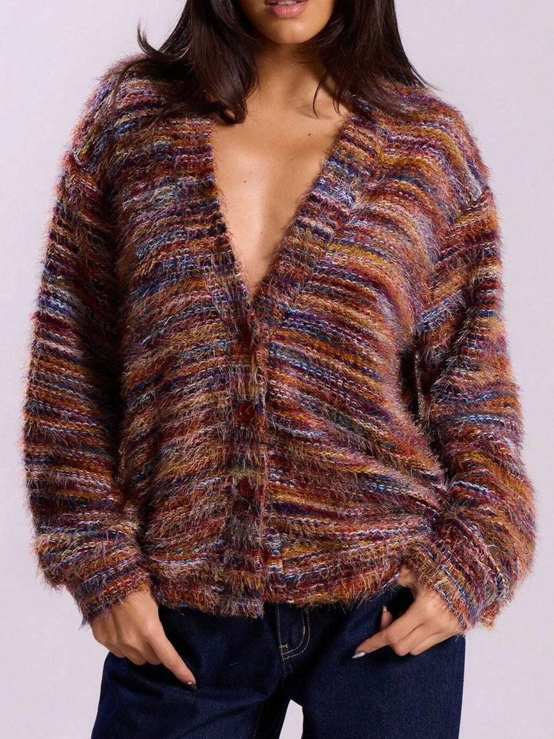 Chunky Knit V-Neck Button-Up Cardigan