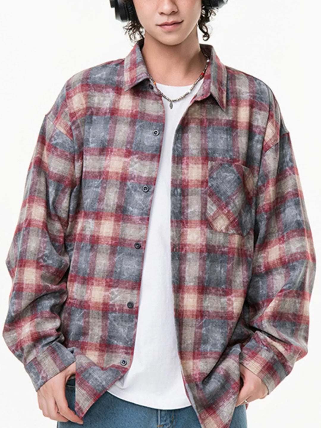 Men's Plus Size Plaid Button Up Long Sleeve Shirt