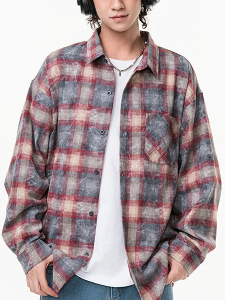 Men's Plus Size Plaid Button Up Long Sleeve Shirt
