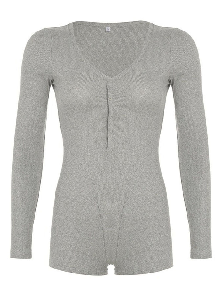 Deep V-Neck Long Sleeve Romper