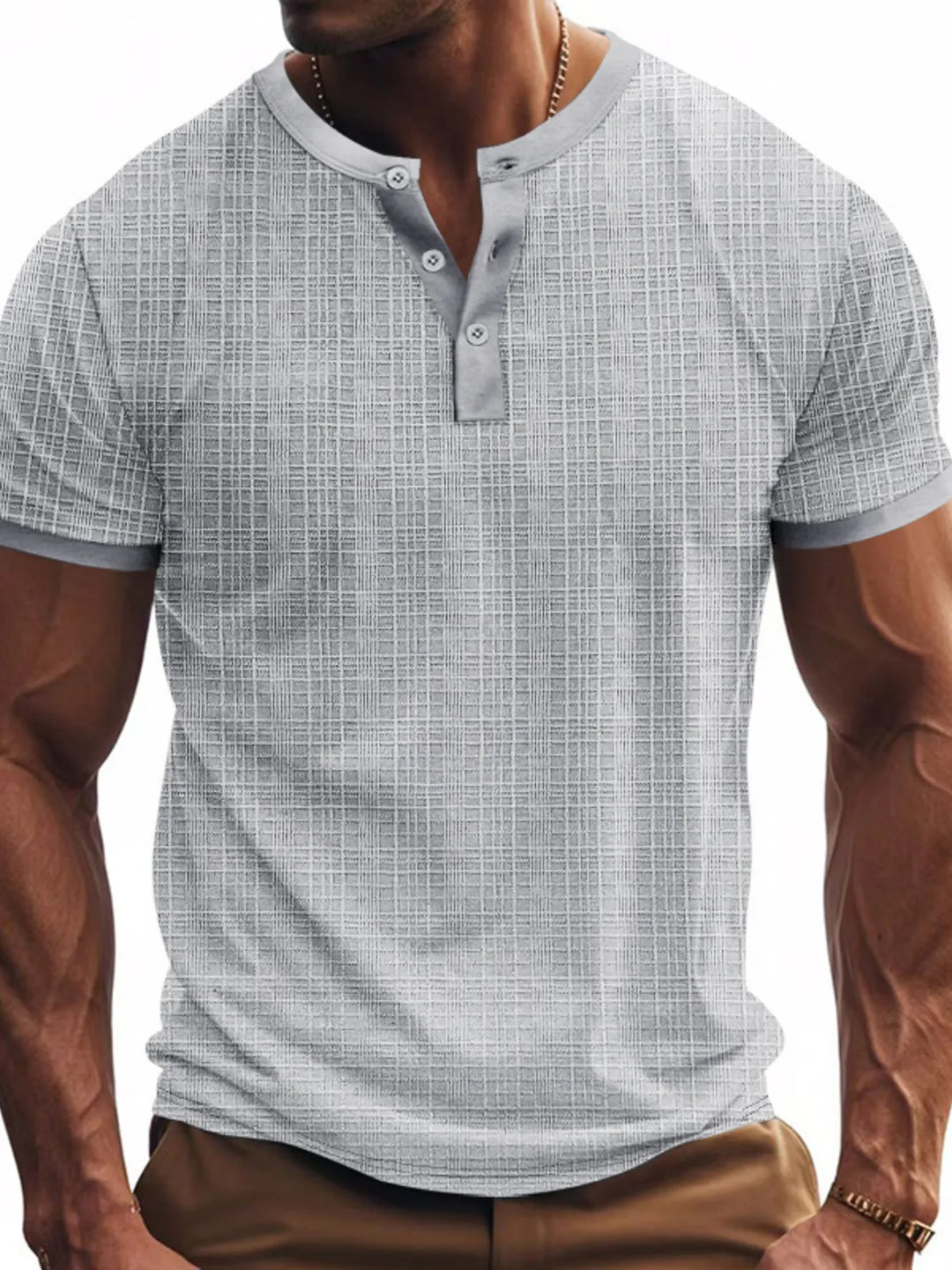 Men's Full Size Button Detail Short Sleeve Top Plus Size