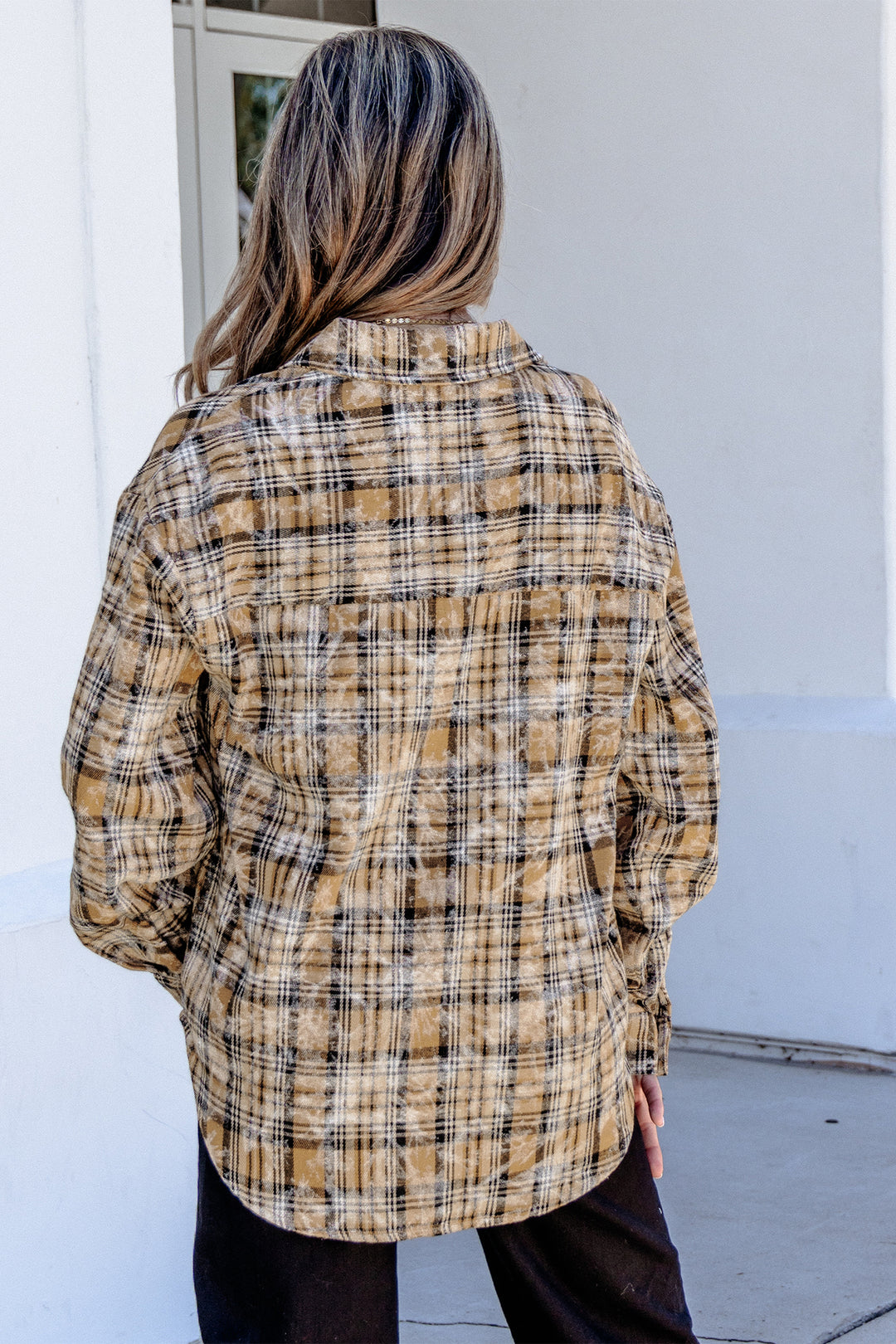 Brown Retro Plaid Long Sleeve Button Down Shirt