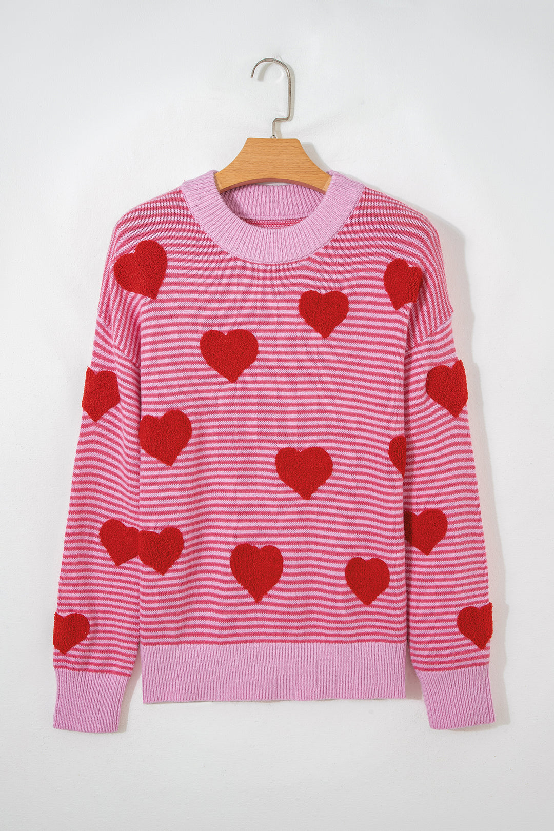 Rose Stripe Contrast Heart Pattern Valentine Knit Sweater