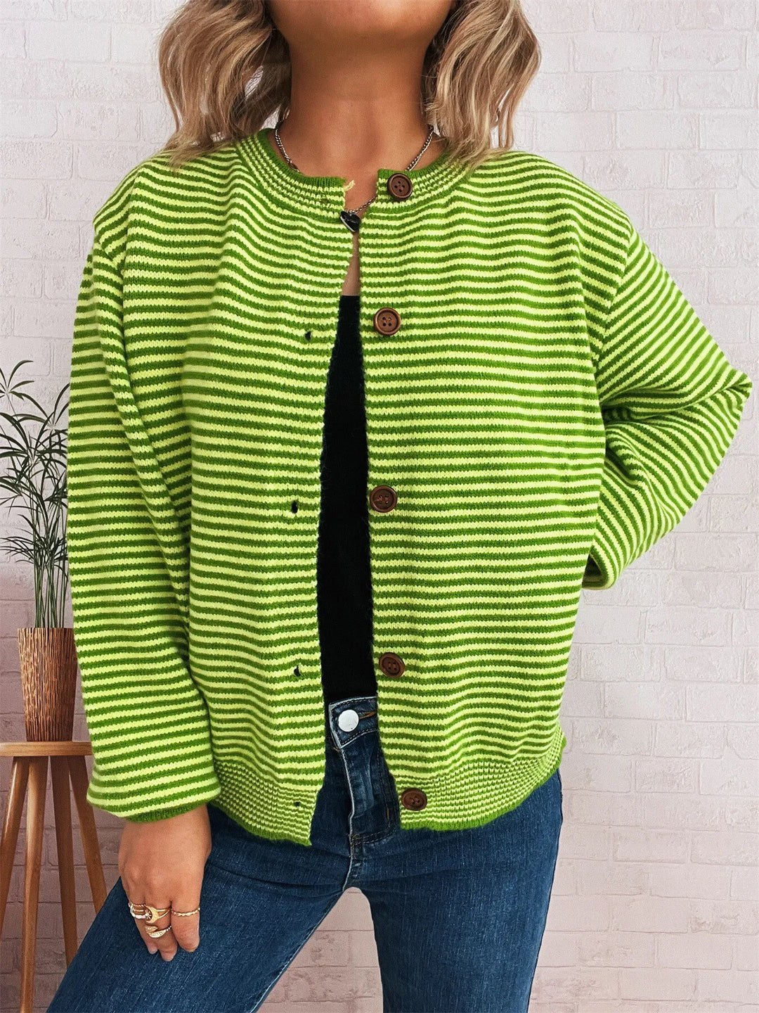 Striped Button Up Long Sleeve Cardigan