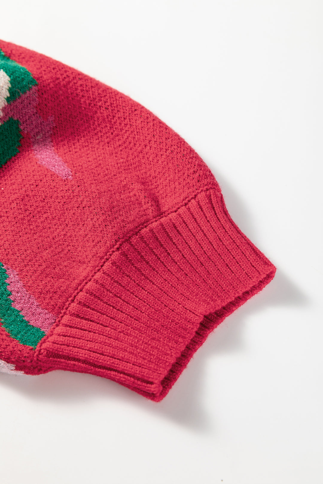 Red Floral Abstract Print Short Puff Sleeve Sweater