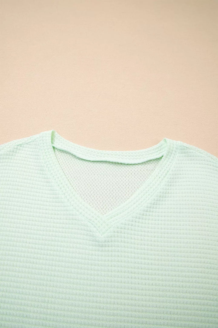 V Neck Short Sleeve Plus Size Waffle Knit Top