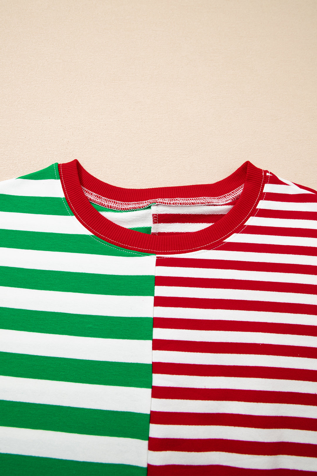 Green Stripe Contrasted Color Block Patchwork Baggy Sweatshirt