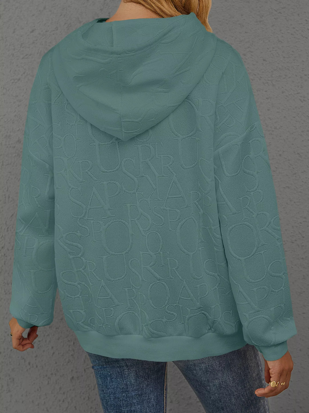 Full Size Embossed Lettering Casual Hoodie Plus Size