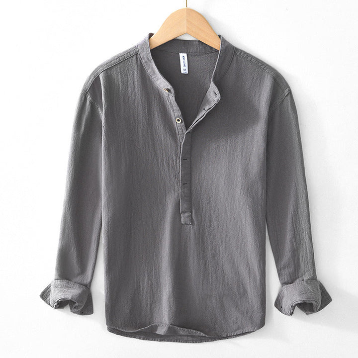 Chinese-style V-neck Pullover Cotton-linen Shirt