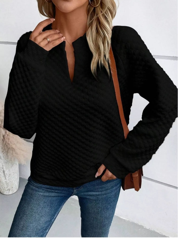 Textured Notched Raglan Sleeve Sweatshirt