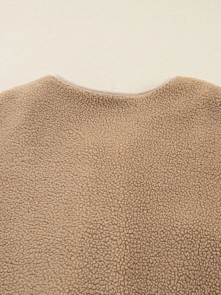 Casual Leopard Print Accent Plush Jacket with Pockets