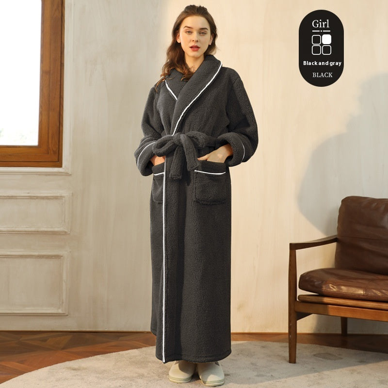 Autumn And Winter Thickened Cotton Velvet Nightgown Men's Winter Plus-sized Plus Size Light Luxury Couple Bathrobe Women's Extended Pajamas