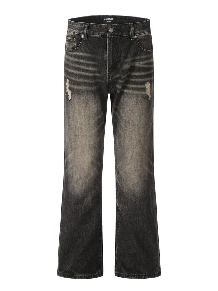 Men's Distressed Cat's Whisker Washed Bootcut Jeans